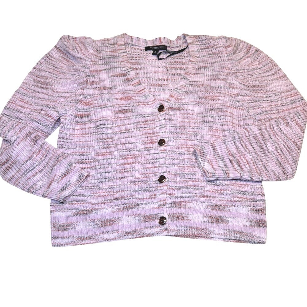 NWOT MARC NEW YORK Pleated/Puff Sleeves Cardigan Sweater, Pink/Mauve/Multi, XL‎
